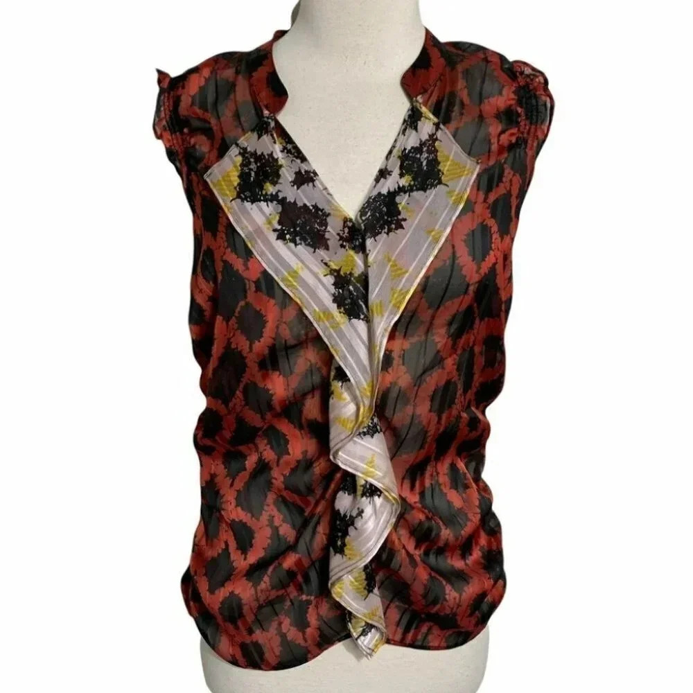 Outback Red‎ M orange black sleeveless blouse